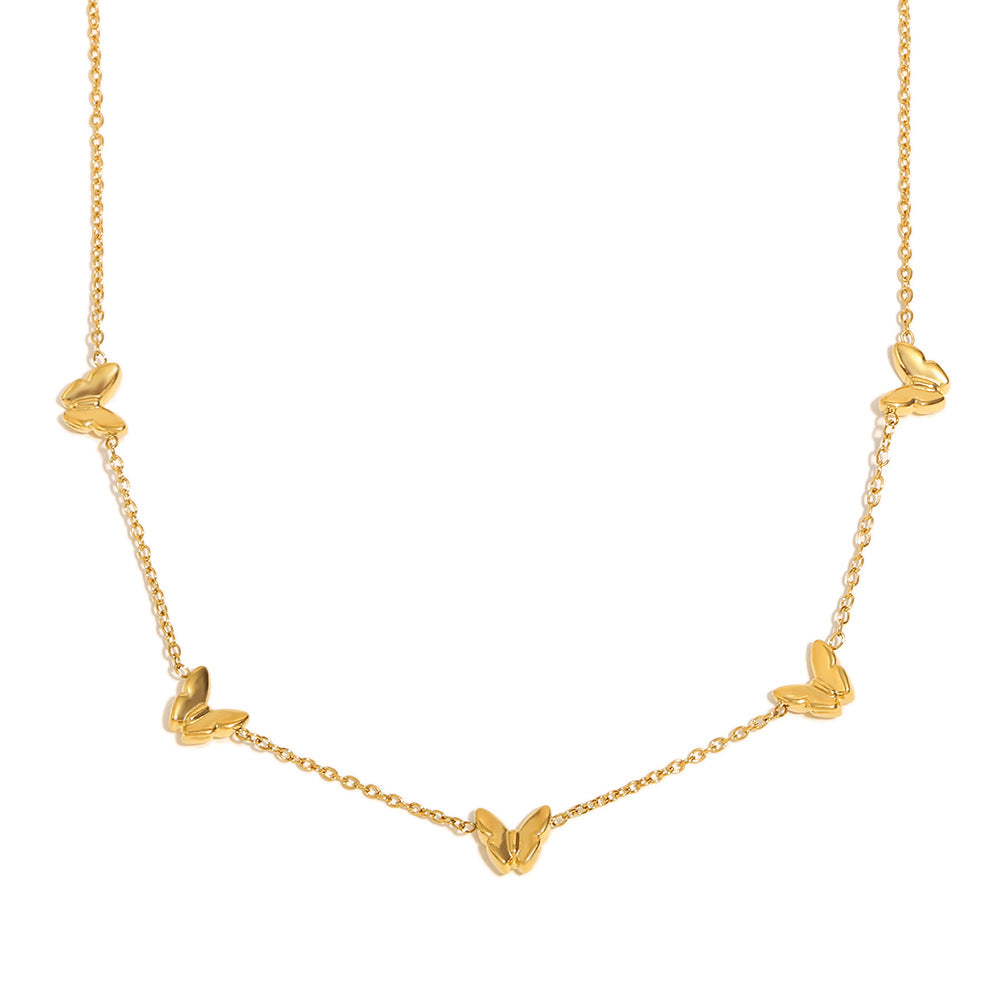 Collar con Colgante Minimalista de Mariposa para Mujer de Acero Inoxidable con Baño de Oro de 18K Ligero para Uso Diario