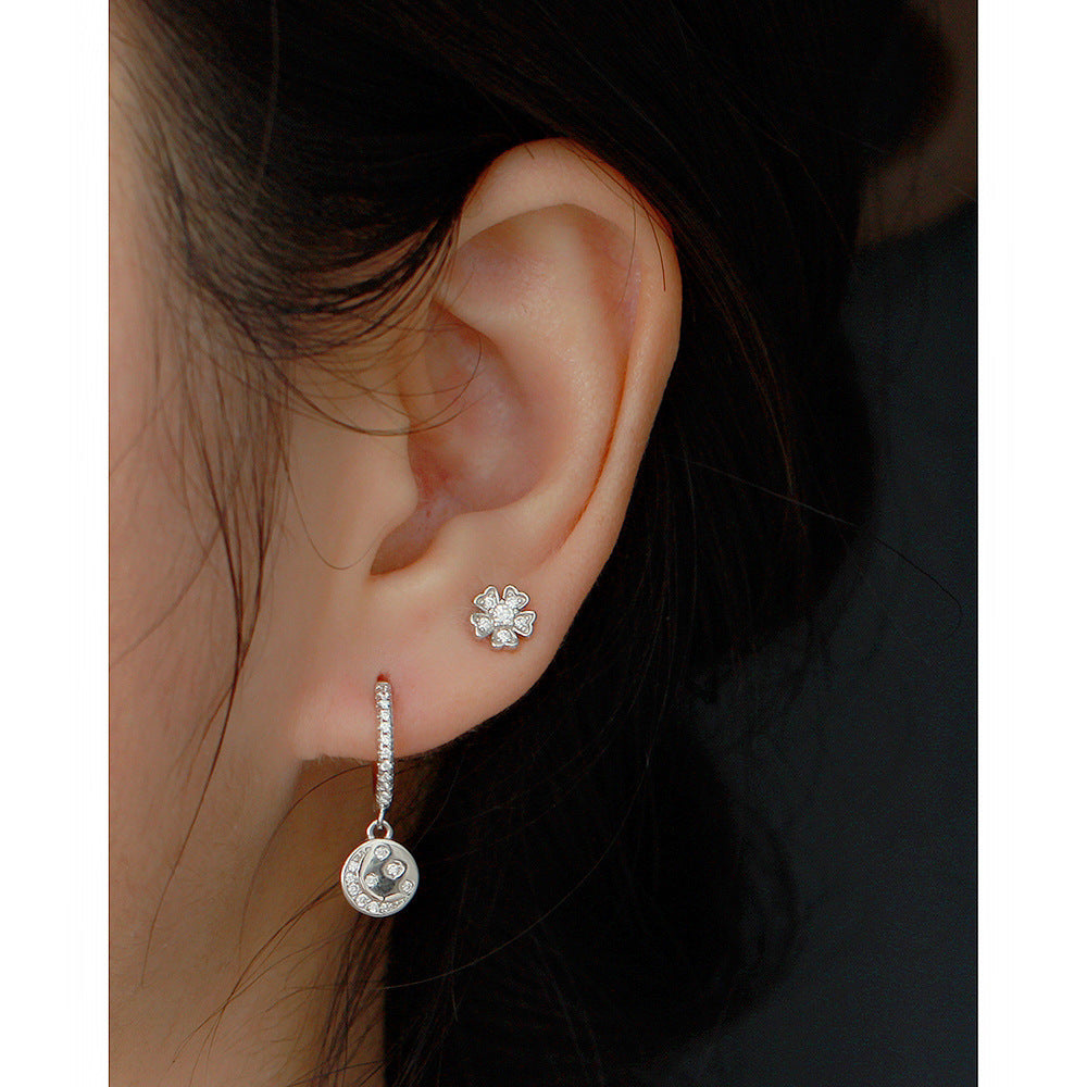 Vintage Sweet Floral 925 Sterling Silver Cubic Zirconia Stud Earrings for Women