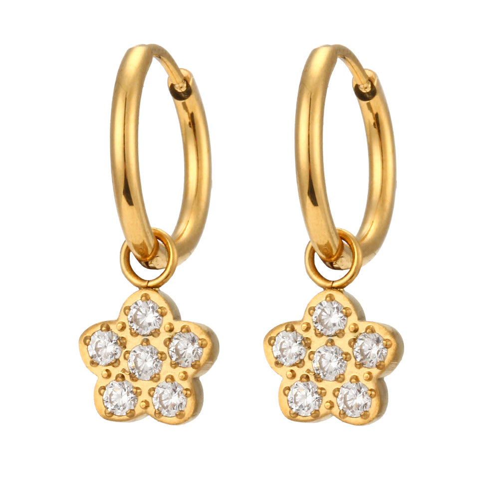 Fashionable Geometric Cross Earrings in Stainless Steel with 18K Gold Plating and Zircon Accents