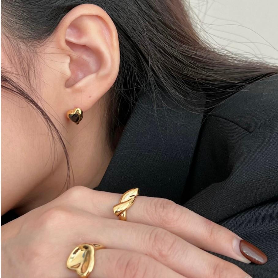 Pendientes minimalistas de tuerca con forma de corazón, de plata de ley 925, con diamantes de imitación negros e incrustaciones de perlas para mujer