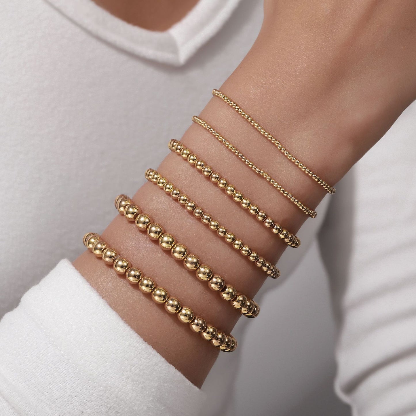 Minimalist Multi-Layer Brass Bead and Pearl Bracelet Set for Women