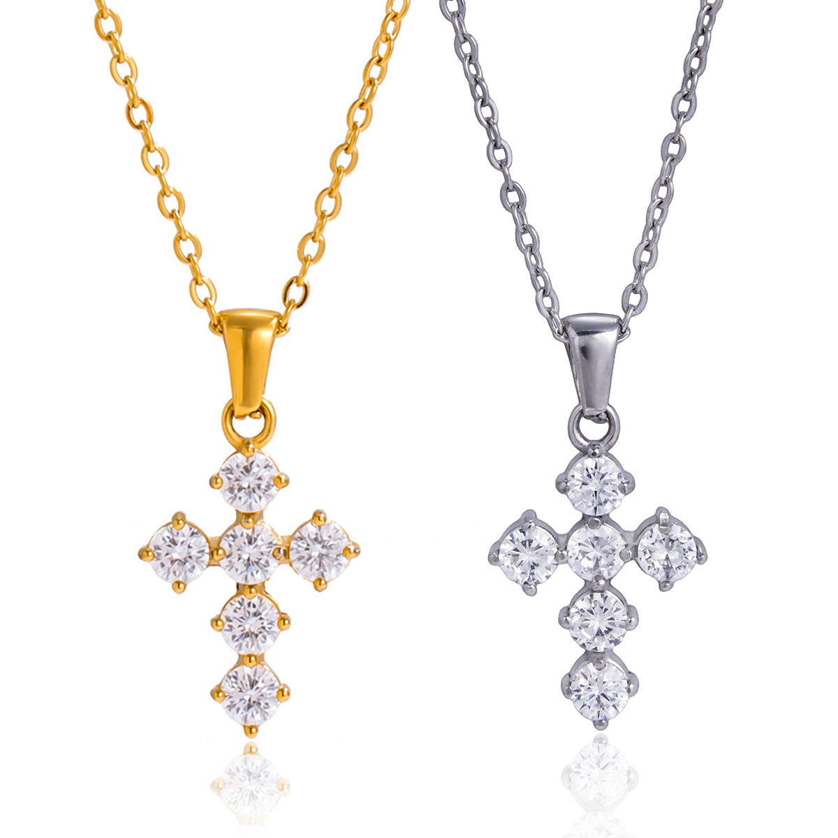Minimalist Geometric Cross Cubic Zirconia PVD Stainless Steel Necklace for Women