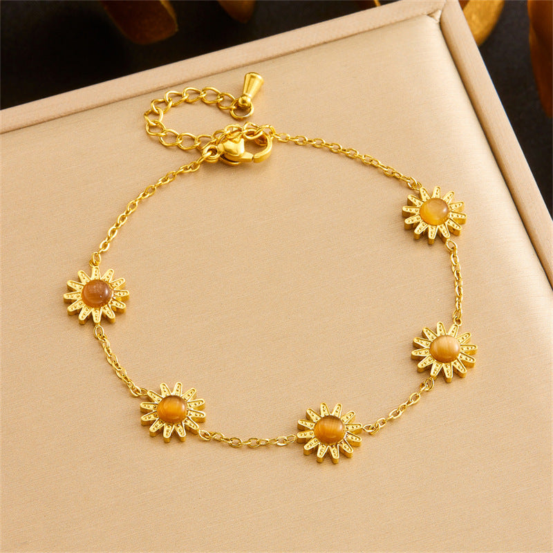 Fashion Elegant Floral Plant Agate Stainless Steel Plated Necklace Earring Bracelet Set for Women