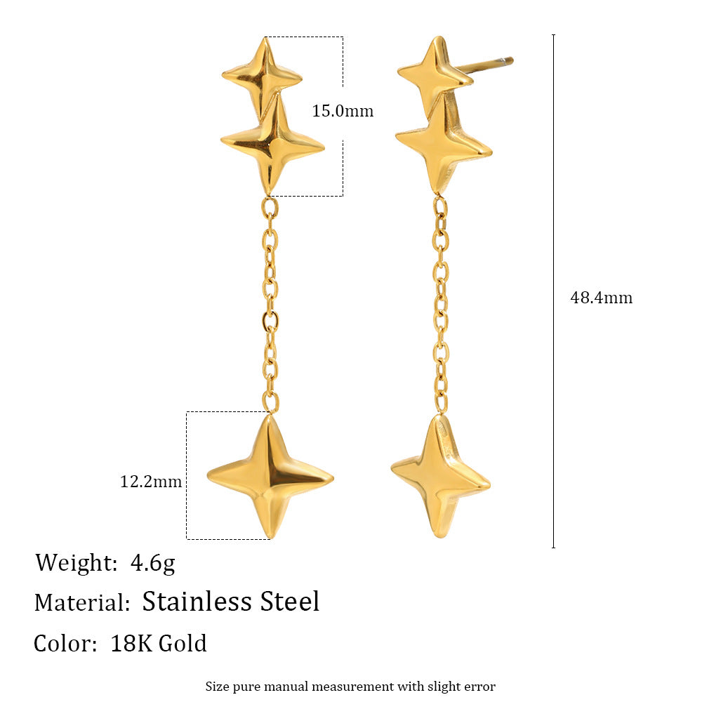 Minimalist Geometric Four-Pointed Star Pendant Necklace with Stainless Steel Chain and 18K Gold Plating for Women