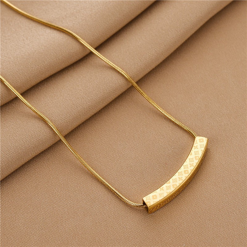 Minimalist Smile Pendant Necklace for Women in Titanium Steel with Plated Finish on Snake Chain Geometric Pattern