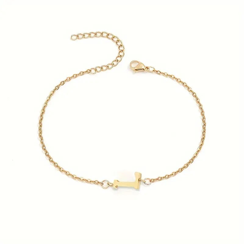 Braccialetto Minimalista con Lettera in Acciaio Inossidabile Placcato Oro Unisex A-Z