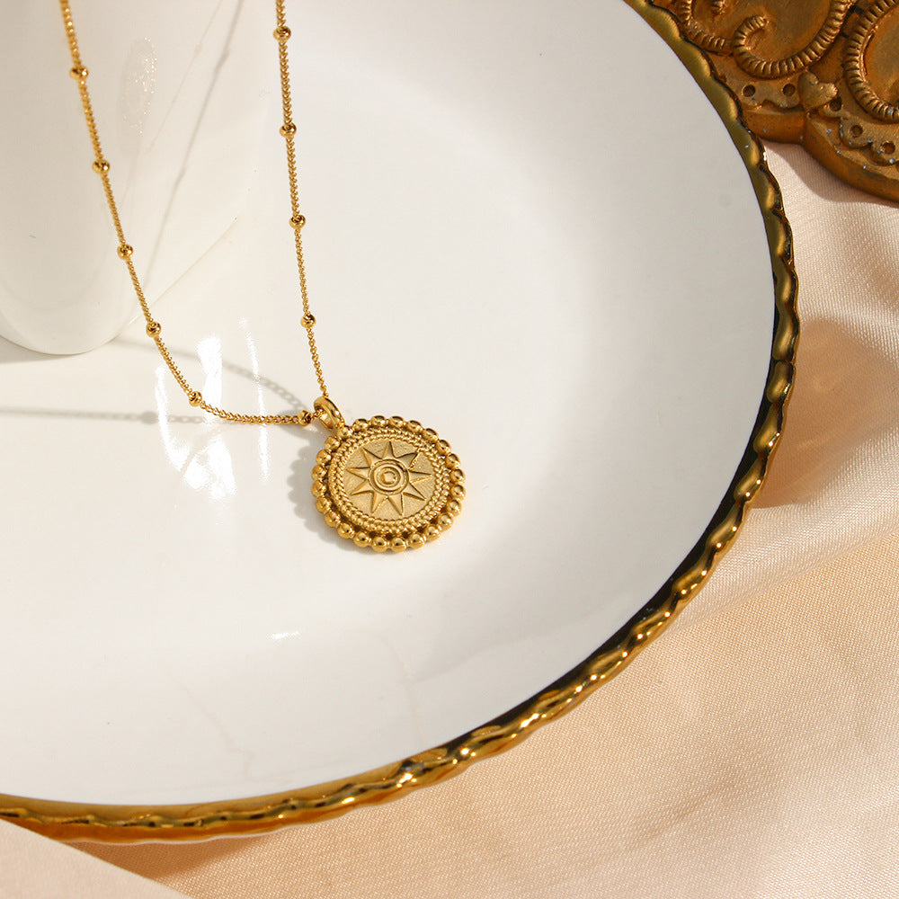 Minimalist Geometric Round Disc Pendant Necklace in Stainless Steel with 18K Gold Plating