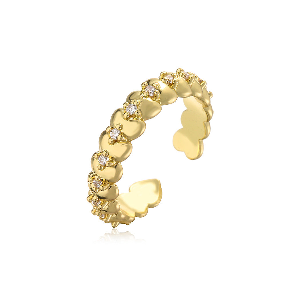 Geometric Open Ring for Women with Copper Base Plated in 18K Gold and Micro-Paved Zirconia