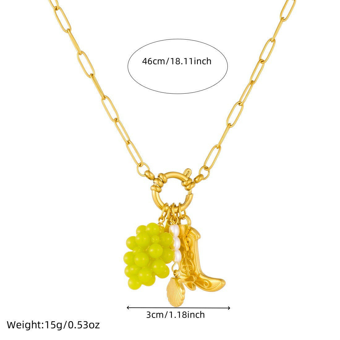 Sweet Stainless Steel Plated Star Charm Bar Necklace with Grape Boot Shell Pendants for Women