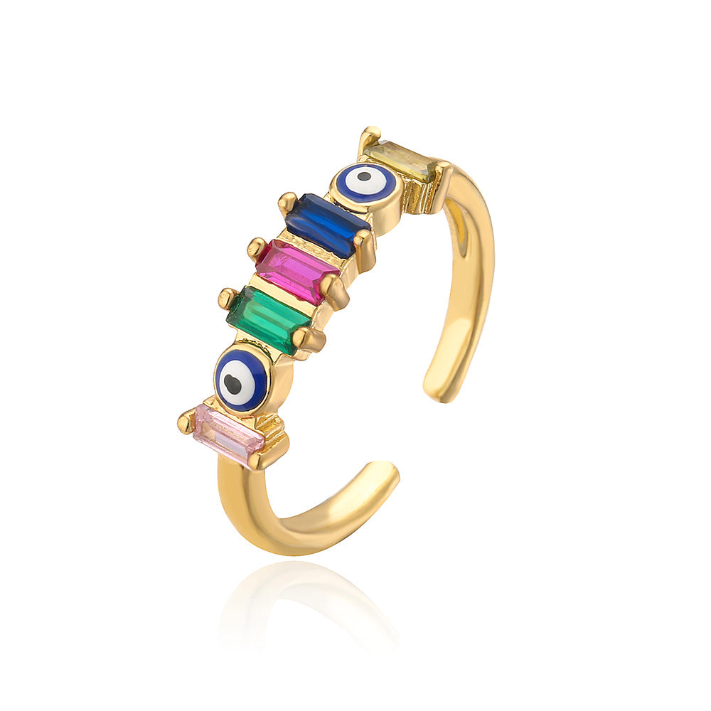 Geometric Open Ring for Women in Copper with 18K Gold Plating and Zircon Inlay