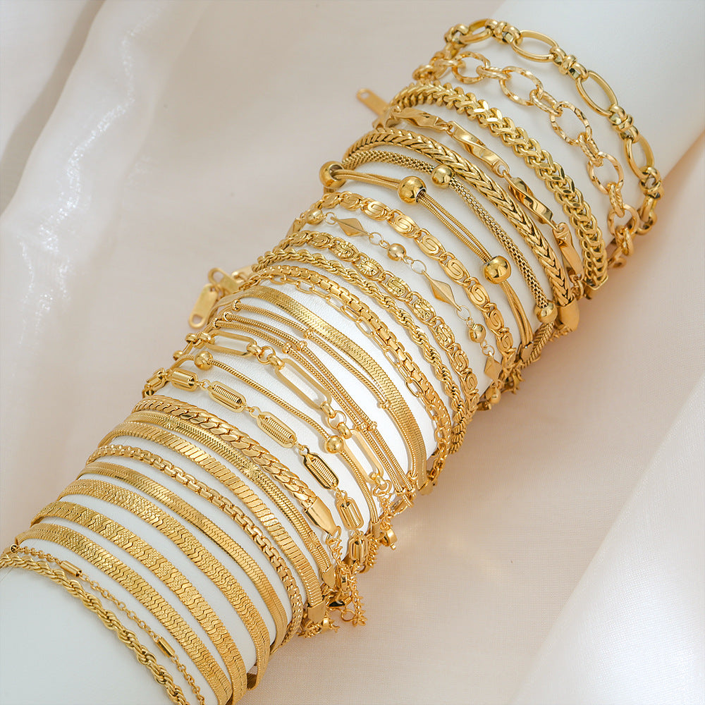 Bracciale Minimalista in Acciaio al Titanio da Donna con Placcatura in Oro 18K, Design a Catena Semplice, Set di Gioielli Versatili per Tutti i Giorni