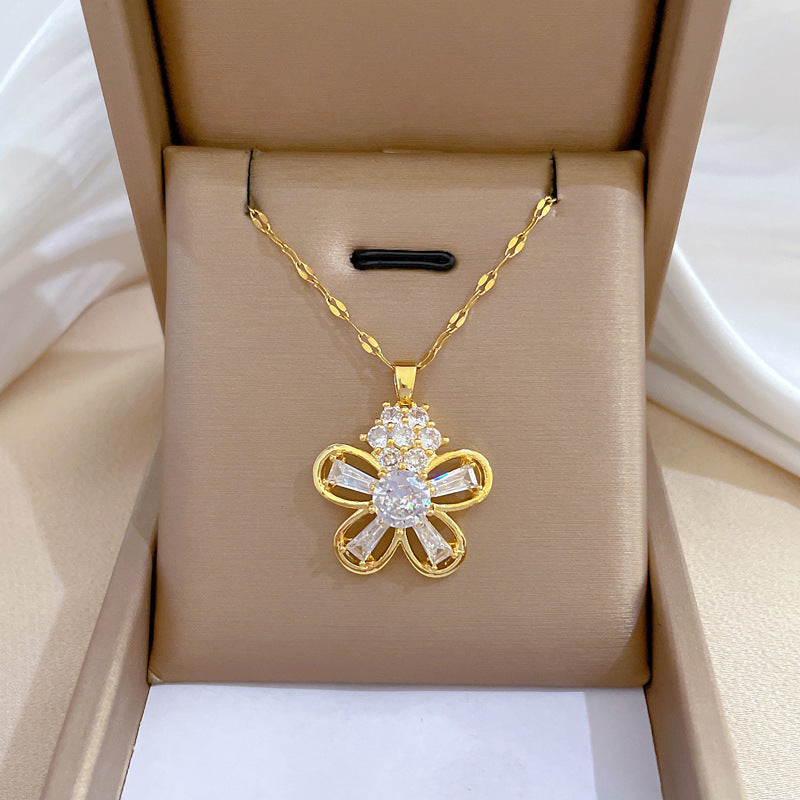 Collana in acciaio al titanio placcato di lusso geometrico da donna con catena a labbra, pendente dolce per festa di matrimonio