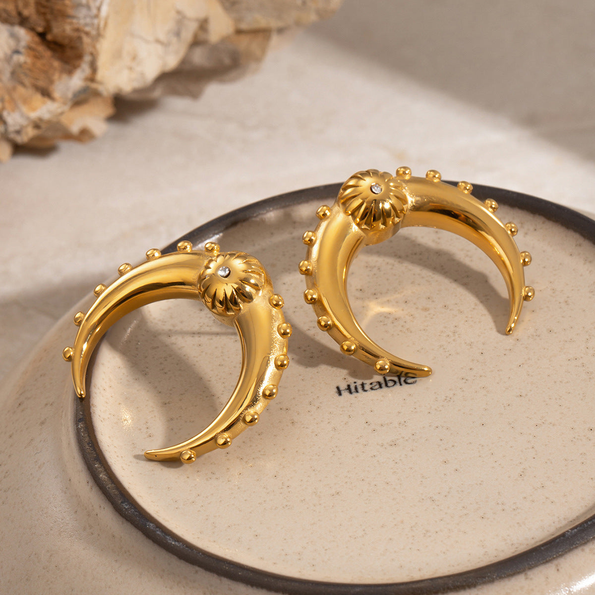 18K Gold Plated Moon Stainless Steel Earrings for Women
