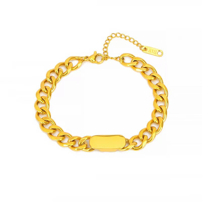 Bracciale Cubano Minimalista Hip Hop in Acciaio al Titanio con Finitura Placcata per Uomo e Donna