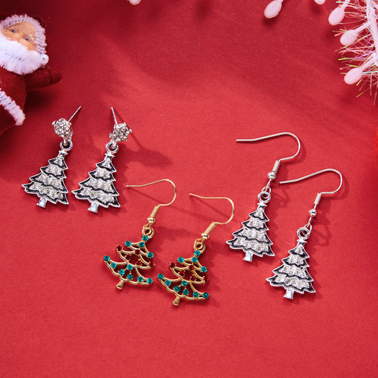 Fashionable Bow-Shaped Alloy Christmas Earrings with Plated Finish for Women Featuring Snowflake Reindeer and Santa Claus Holiday Motifs