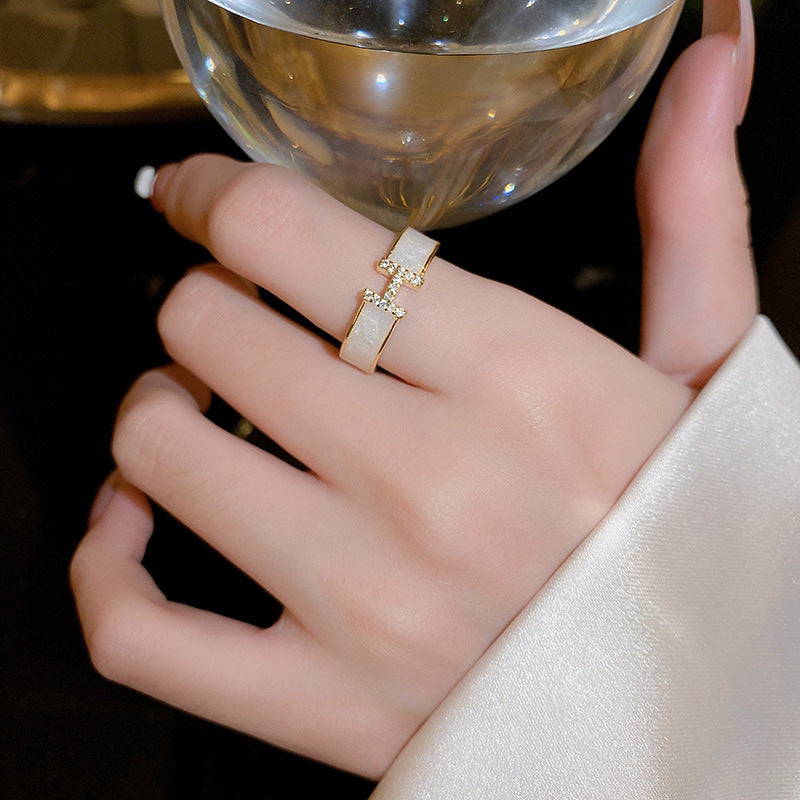 Minimalist Letter H Adjustable Finger Ring for Women Made of Titanium Steel with 18K Gold Plating