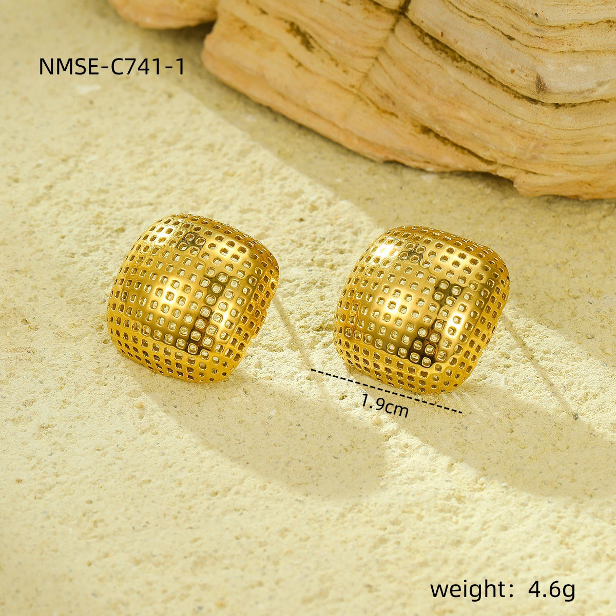 Minimalist Fashionable Square Stainless Steel Hollow Mesh Stud Earrings with Plating Finish for Women