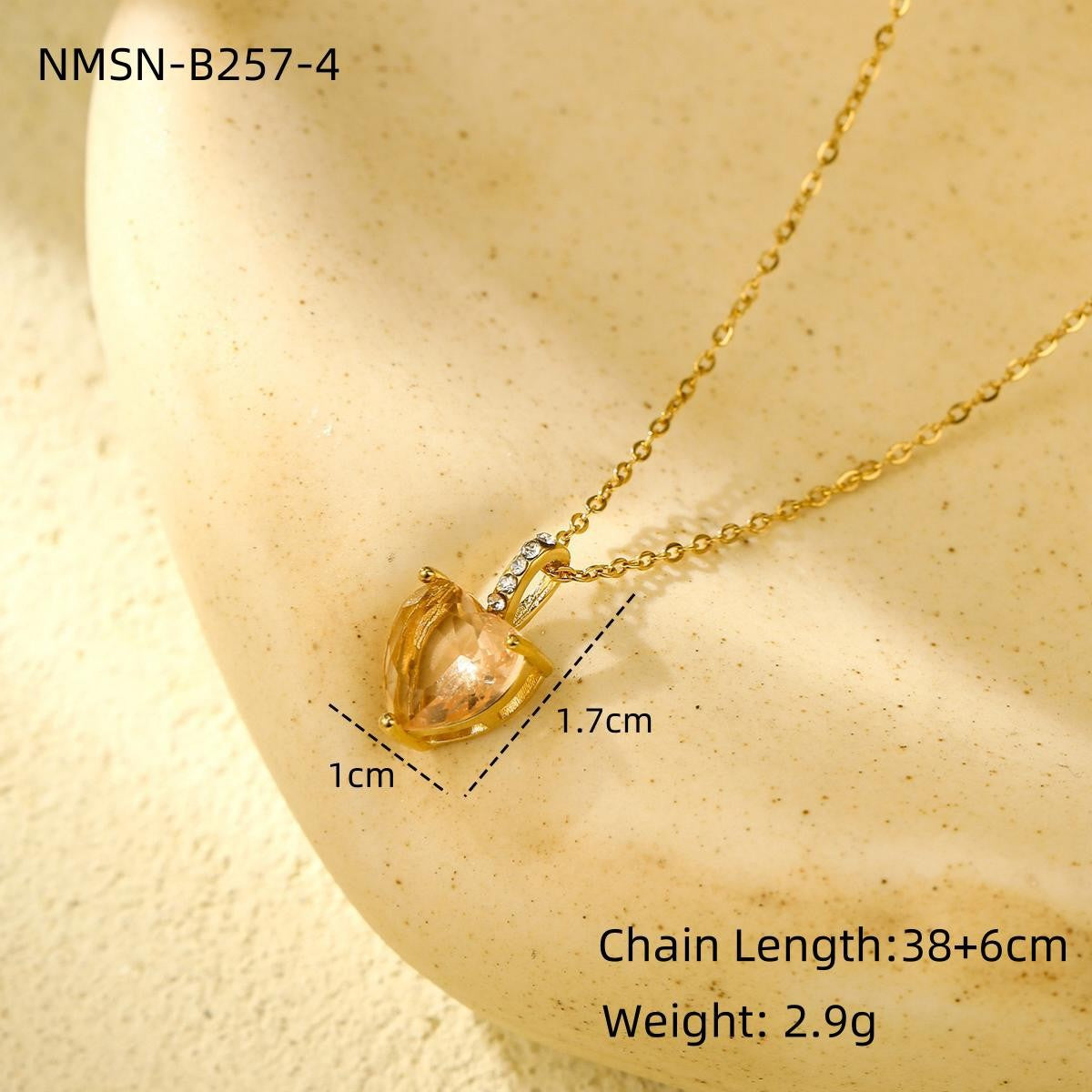Fashionable Heart-Shaped Titanium Steel Necklace with Rhinestone Inlay for Women, Electroplated Stainless Steel Pendant on Classic Chain