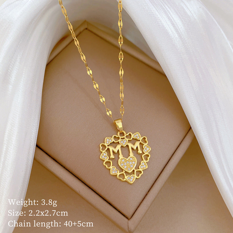 Collana da donna minimalista con intarsio di strass, in acciaio al titanio, con design geometrico