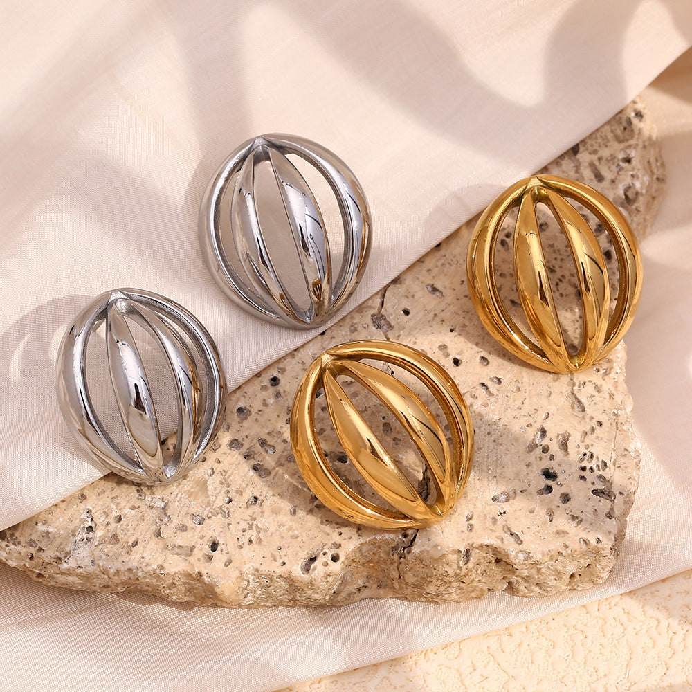 Pendientes de acero inoxidable geométricos de moda con chapado en oro de 18 quilates y diseño de arco semiesférico hueco