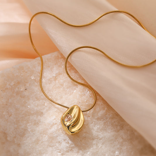 Minimalist Irregular Geometric Pendant Necklace for Women in Titanium Steel with Real Gold Plating and Zircon Inlay