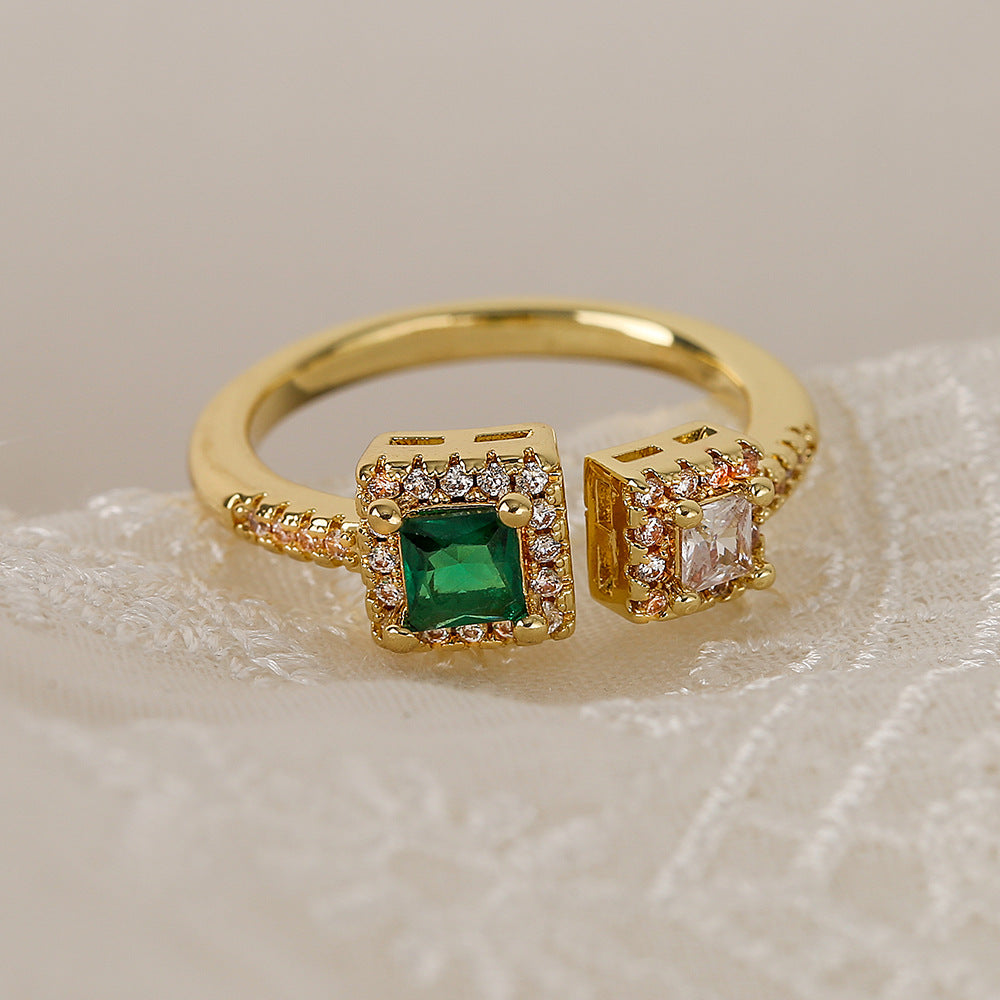 Anello a fascia aperta geometrico minimalista da donna in rame con accenti di zirconi micro-pavé