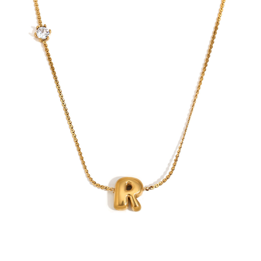 Minimalist Letter-Shaped Pendant Necklace for Women in Stainless Steel with 18K Gold Plating and Cubic Zirconia Accent on S-Link Chain