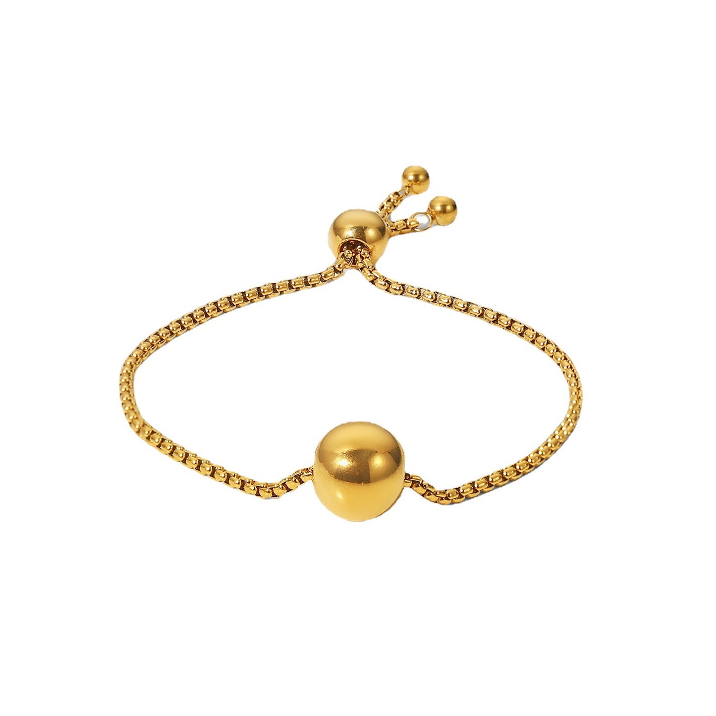 INS Style Geometric Titanium Steel Bracelet with 18K Gold Plated Round Pendant on Box Chain Adjustable Pull-Through Design