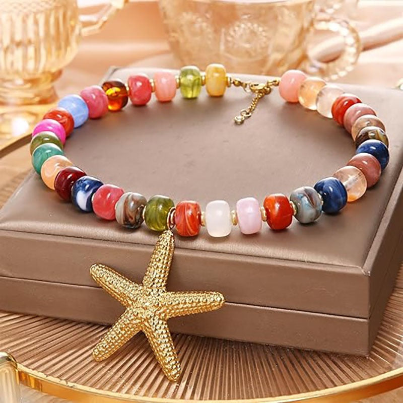 Casual Resin Acrylic Shell Starfish Pendant Necklace for Women
