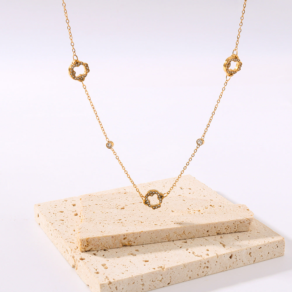 Collana Pendente a Cerchio Geometrico in Stile INS Francese Retrò in Acciaio Inossidabile con Placcatura in Oro 18K da Donna