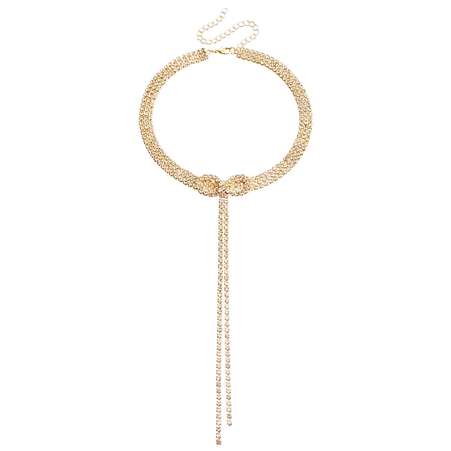 Fashionable Bowknot Pendant Necklace for Women with Rhinestone Inlay and Plated Metal Chain in Clavicle Length