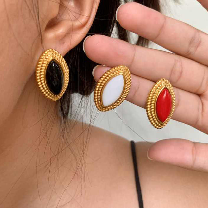 Orecchini a perno ipoallergenici in acciaio inossidabile placcato con intarsio in turchese blu, in acciaio al titanio geometrico minimalista da donna
