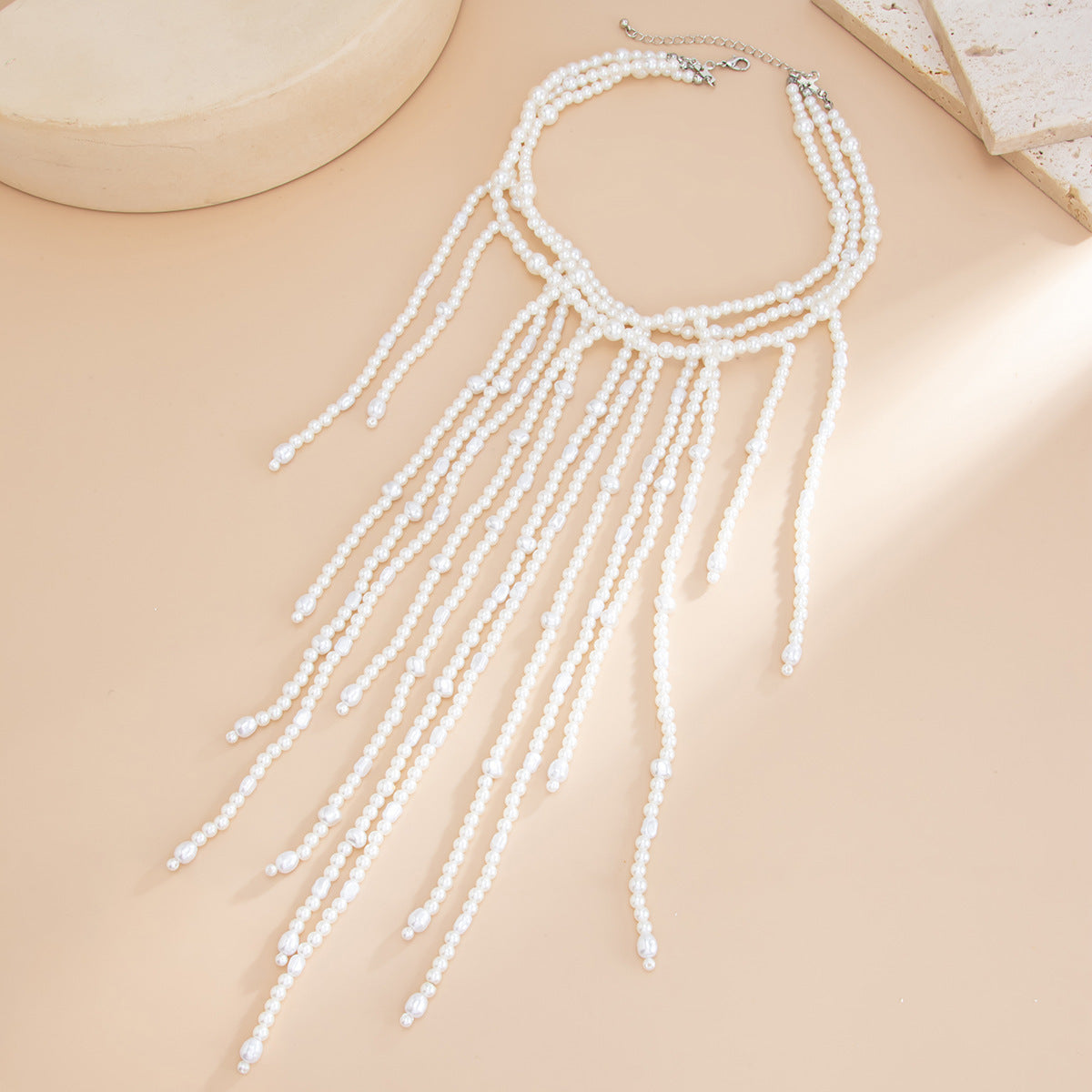 Collana a catena a sfera con nappa multistrato geometrica vintage da donna