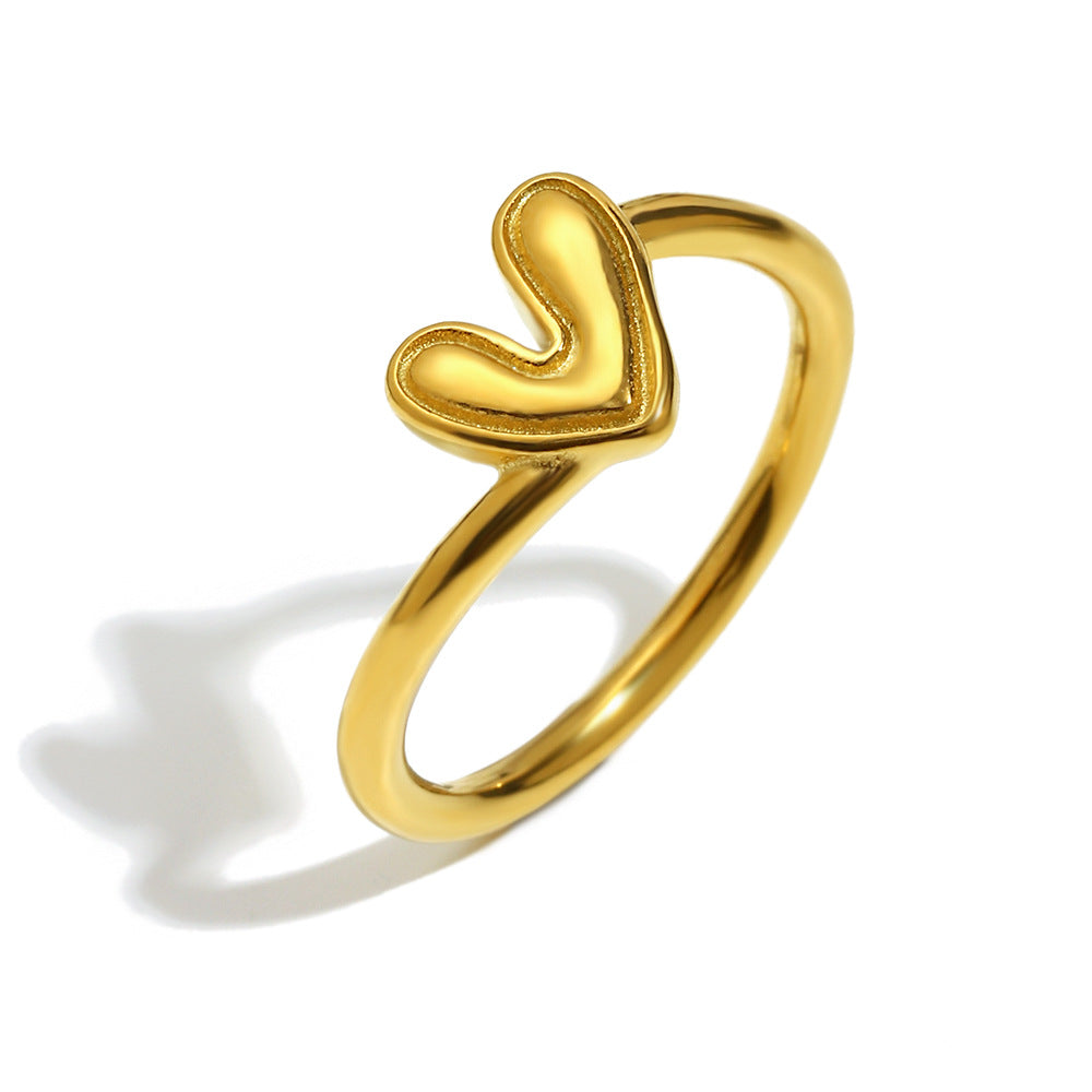 Anello Minimalista a Cuore da Donna in Acciaio Inossidabile Placcato Oro 18K