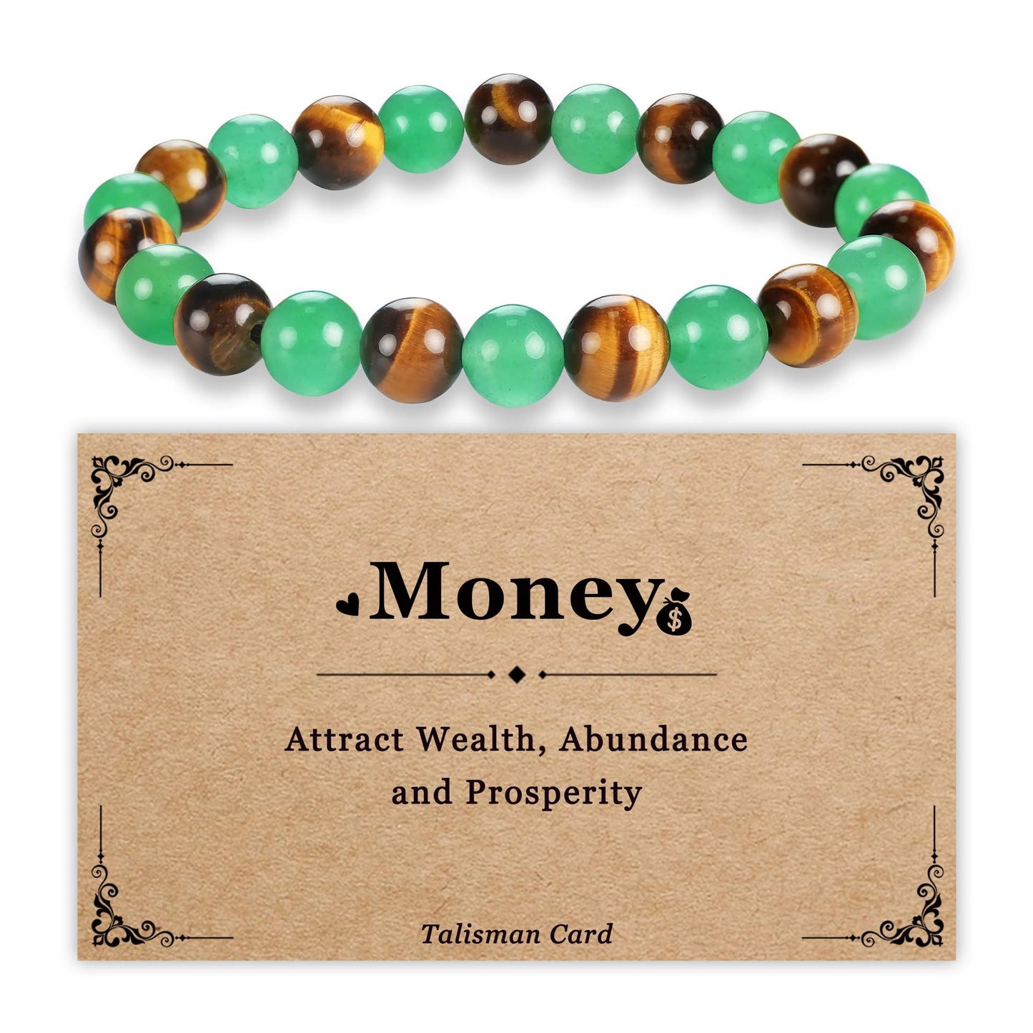 Geometric Natural Obsidian Tiger Eye Green Aventurine Agate Bracelet Unisex 8mm Elastic Cord Handmade
