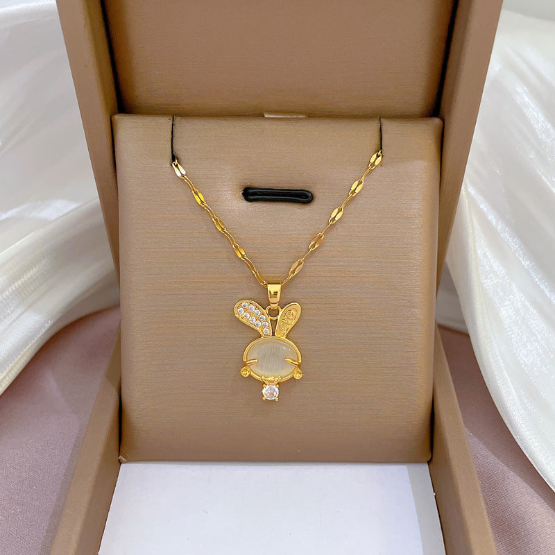 Collar de cadena de titanio y acero geométrico de lujo con incrustaciones de diamantes de imitación para unisex