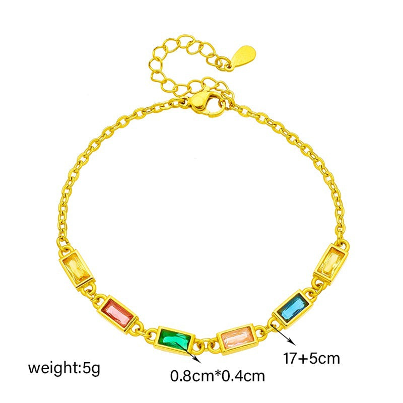 Bracciale da donna in acciaio inossidabile con catena impreziosita da strass, stile retrò minimalista
