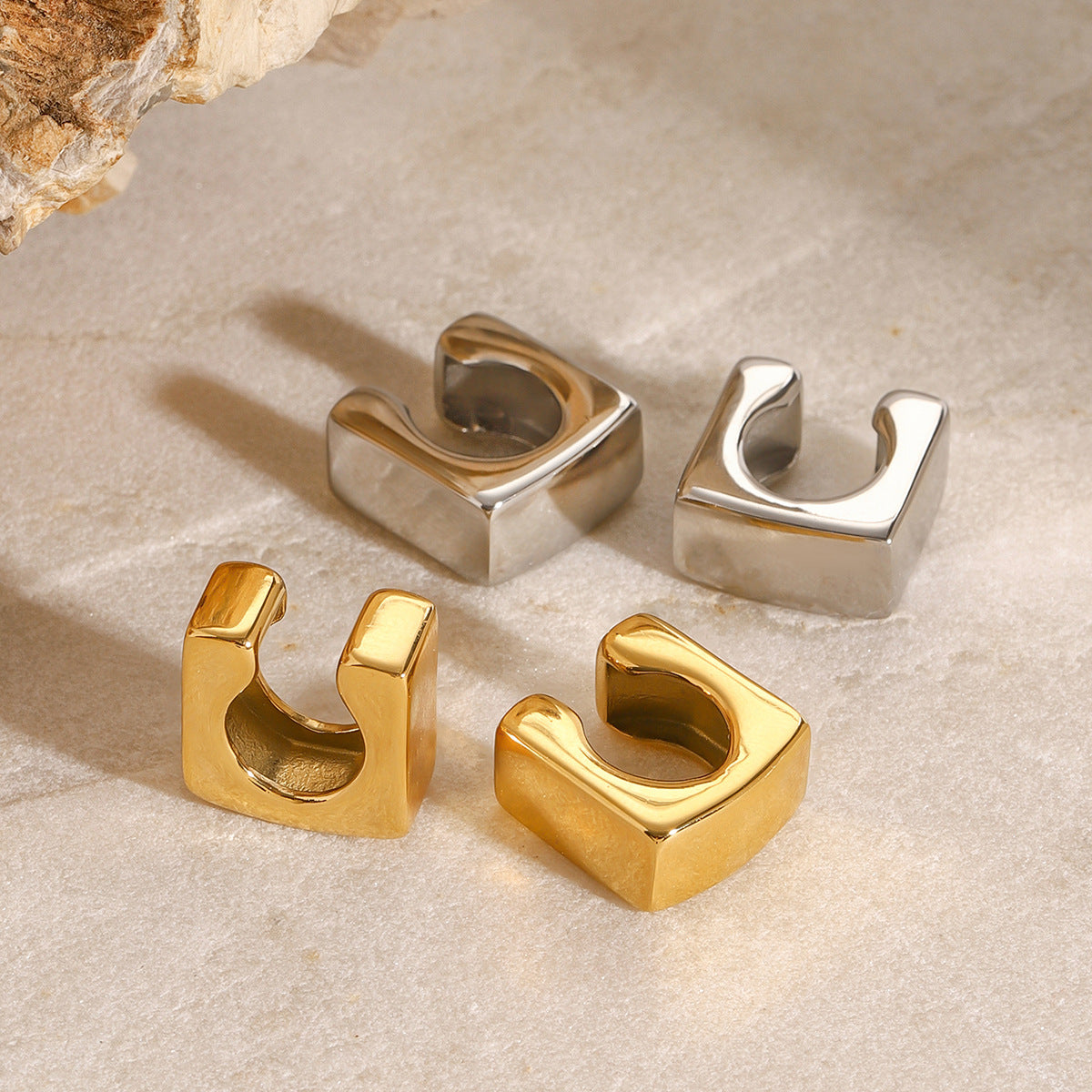 Orecchini Geometrici a Clip in Acciaio Inox con Finitura Galvanica per Donna, alla Moda e Minimalisti