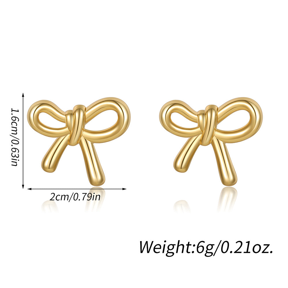Gold Plated Brass Bow Knot Earrings Elegant Casual Studs