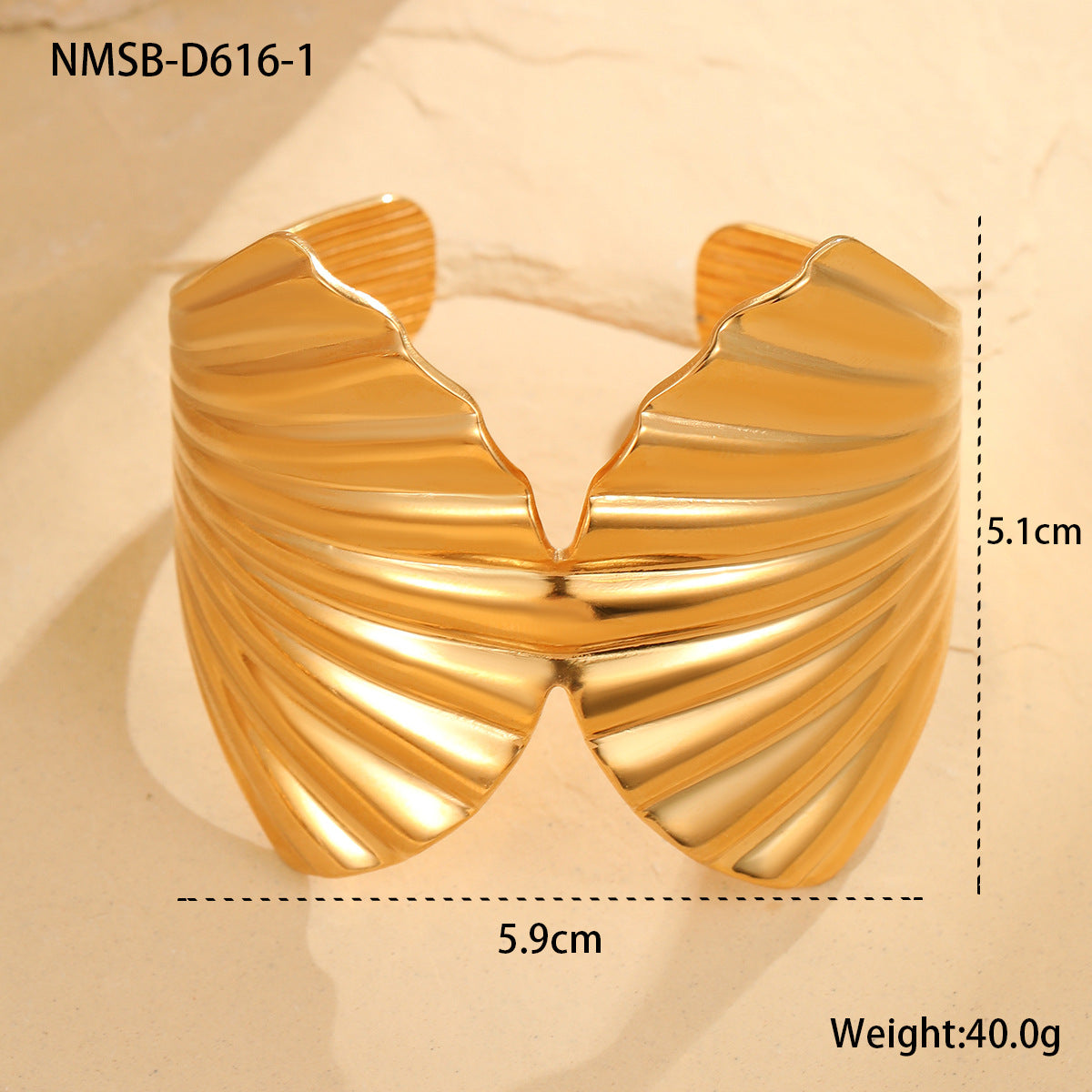 Fashion 18K Gold Plated Stainless Steel Geometric Starfish Shell Wide Cuff Bracelet for Women