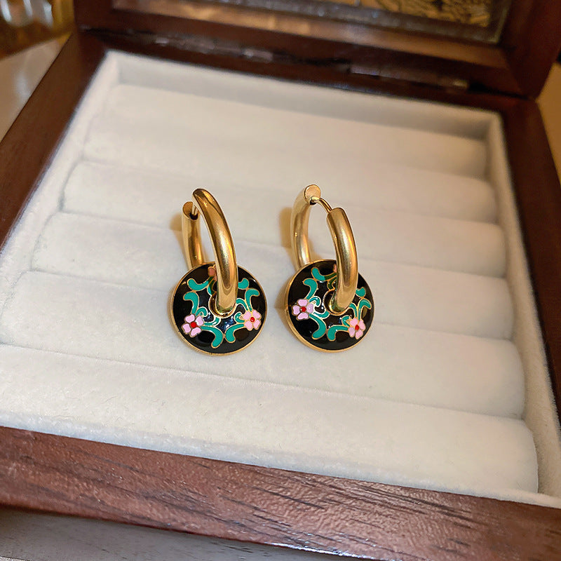 Chic Vintage Heart-Shaped Enamel Earrings with 925 Sterling Silver Posts for Women