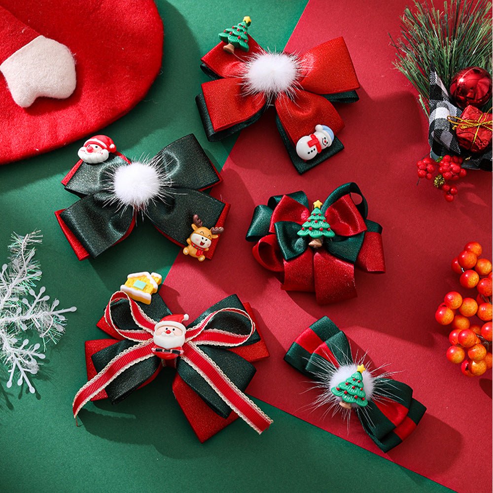 Set di fermagli per capelli con fiocco a fumetto per ragazze, accessori fai da te per bar di Natale
