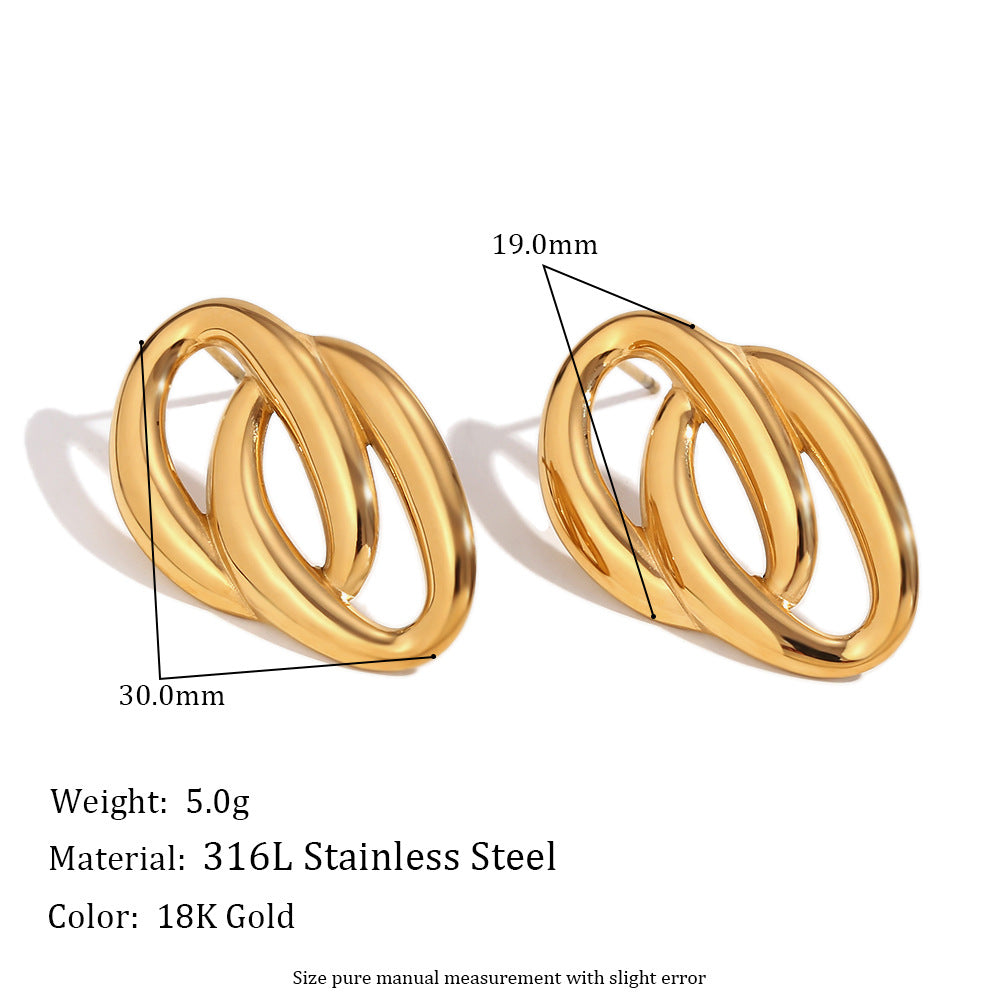 Minimalist Geometric Wave Texture Matte Earrings in Stainless Steel with 18K Gold Plating for Women