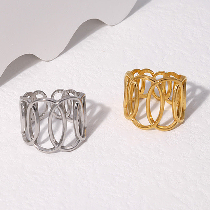 Anello a Fascia Minimalista Geometrico in Acciaio al Titanio Aperto da Donna con Finitura Placcata