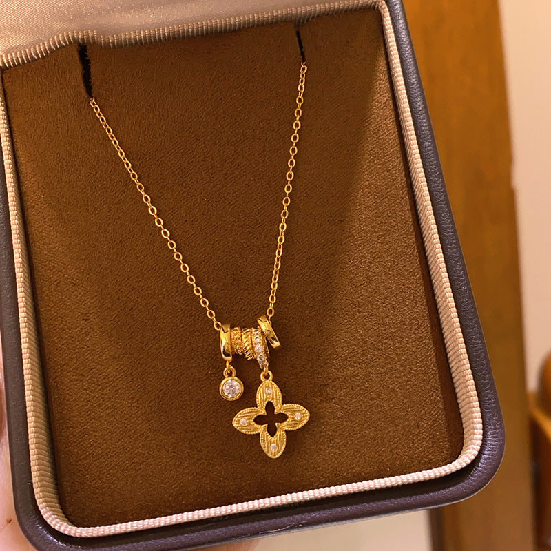 Collar de Lujo con Colgante Floral de Cobre con Incrustaciones de Zirconia para Mujer, Cadena Minimalista para Clavícula de Uso Diario