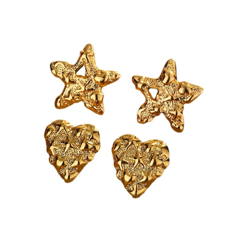 Orecchini placcati in acciaio al titanio a stella e cuore vintage da donna