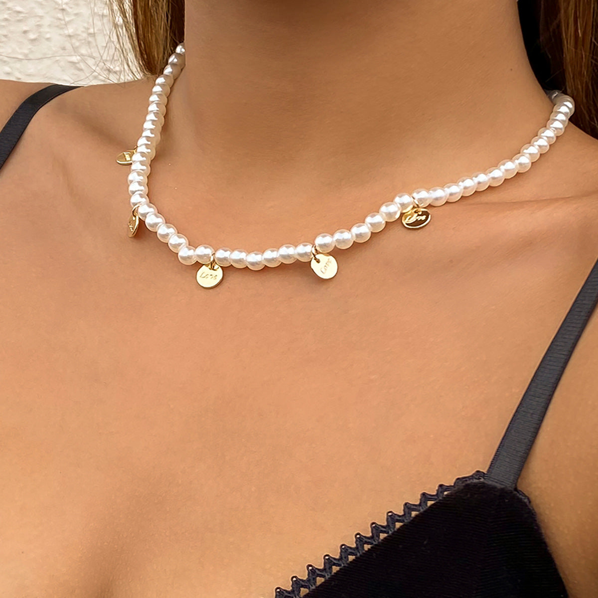 Sweet Minimalist Letter Pearl Ball Chain Necklace for Women