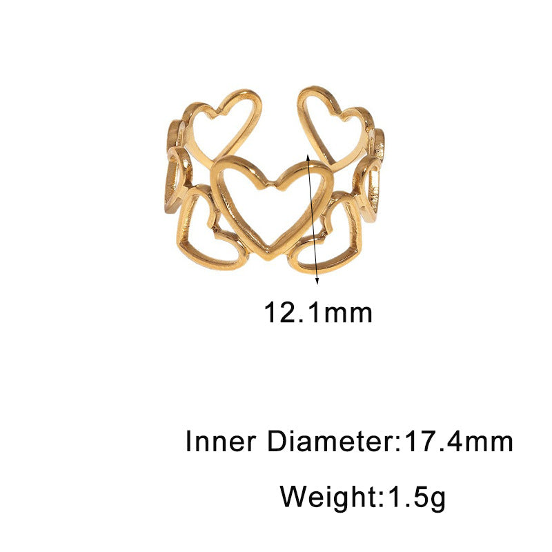 Sweet Minimalist Heart Hollow Plated Stainless Steel Ring for Women
