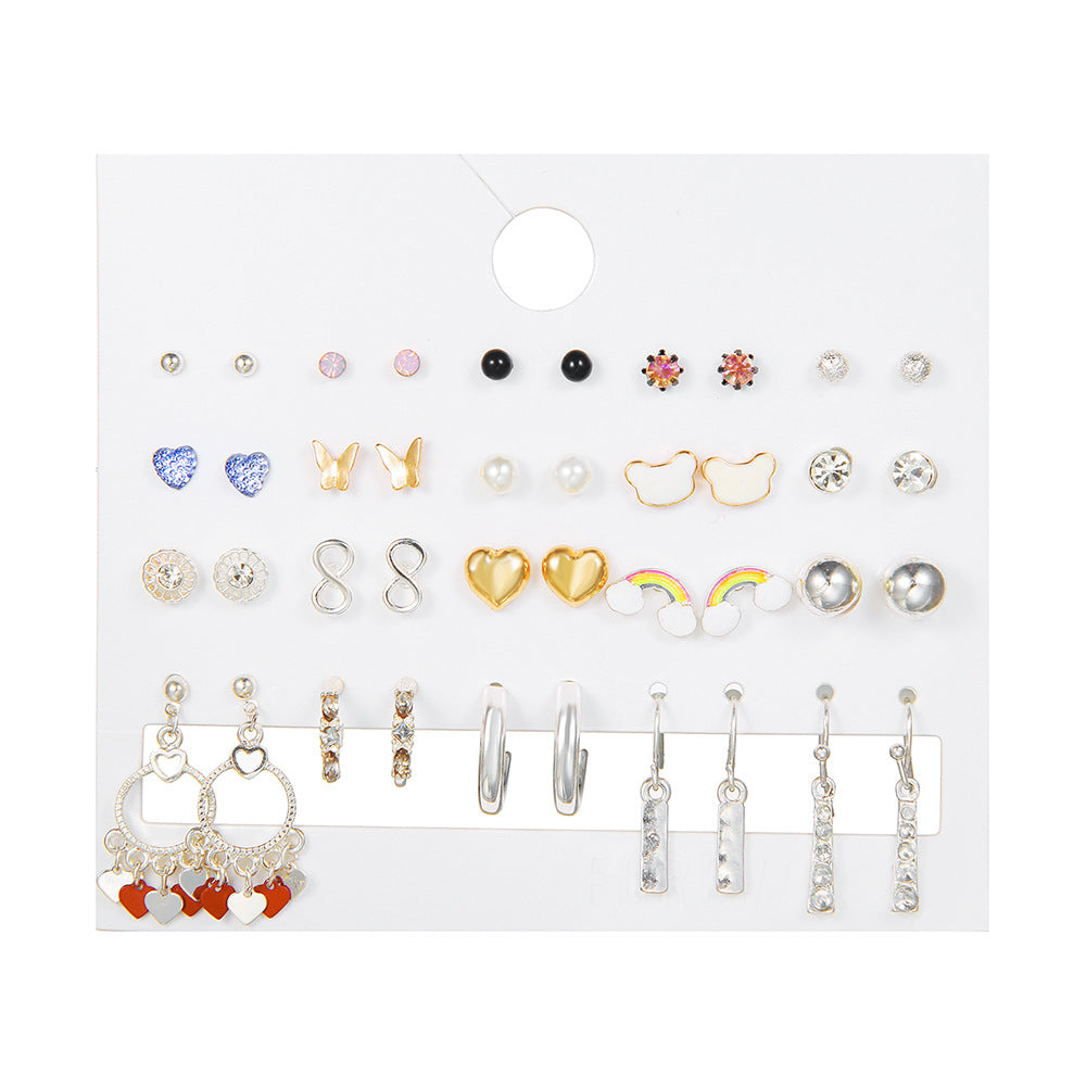 Vintage Heart-Shaped Alloy Hoop Earrings with Rhinestone Inlay for Women