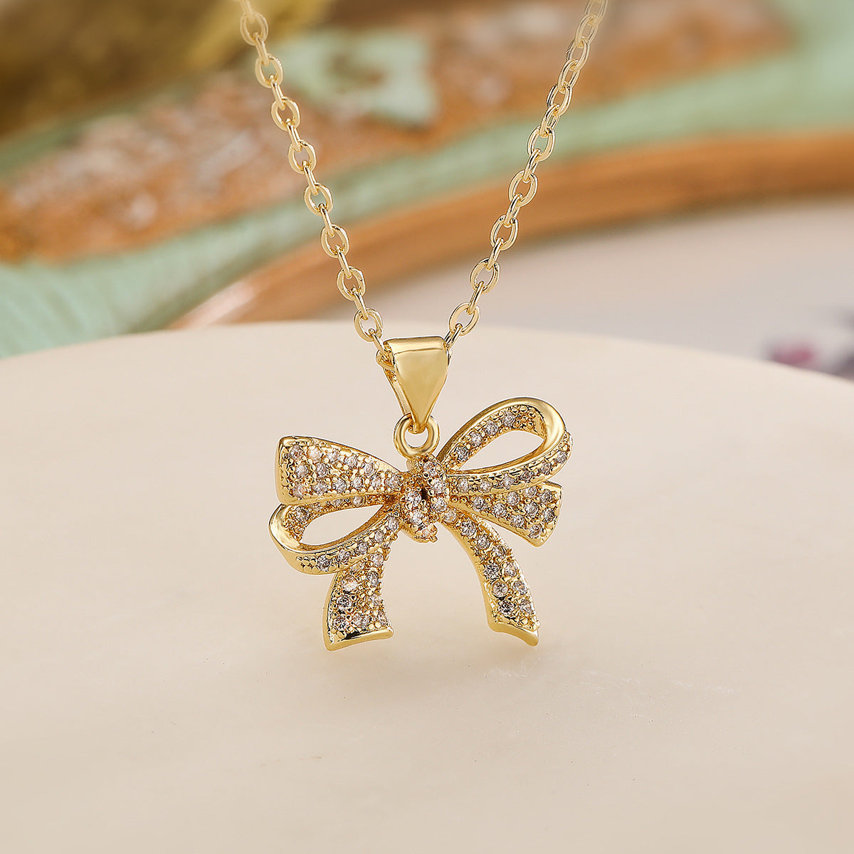 Minimalist Bowknot Pendant Necklace for Women with Copper Chain and Geometric Design